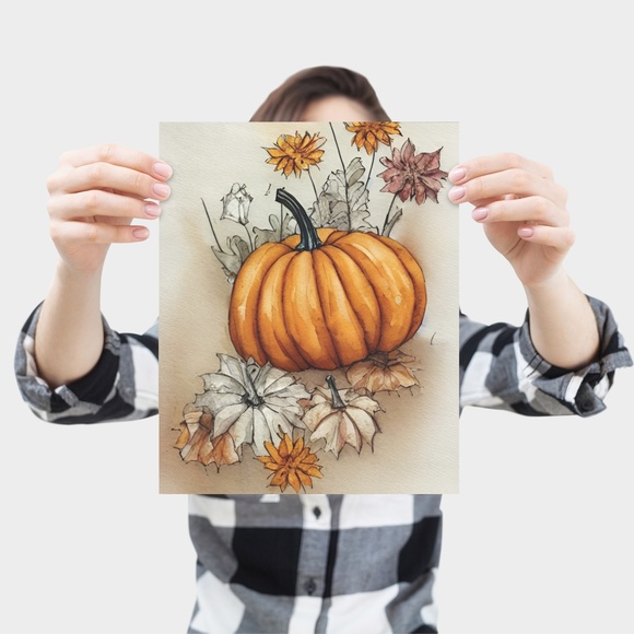 Wall Art Watercolor Floral Pumpkins Print Poster Card Unframed - Picture 4 of 12